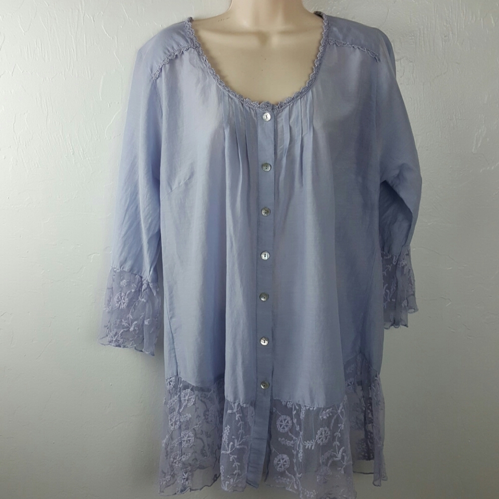 Soft Surroundings women top lace long sleeve blouse romantic size L